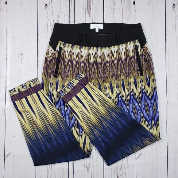 Jaye.e. Multicolor Printed Sheer Button Ankle Pants Women's Size Small - Picture 1 of 12